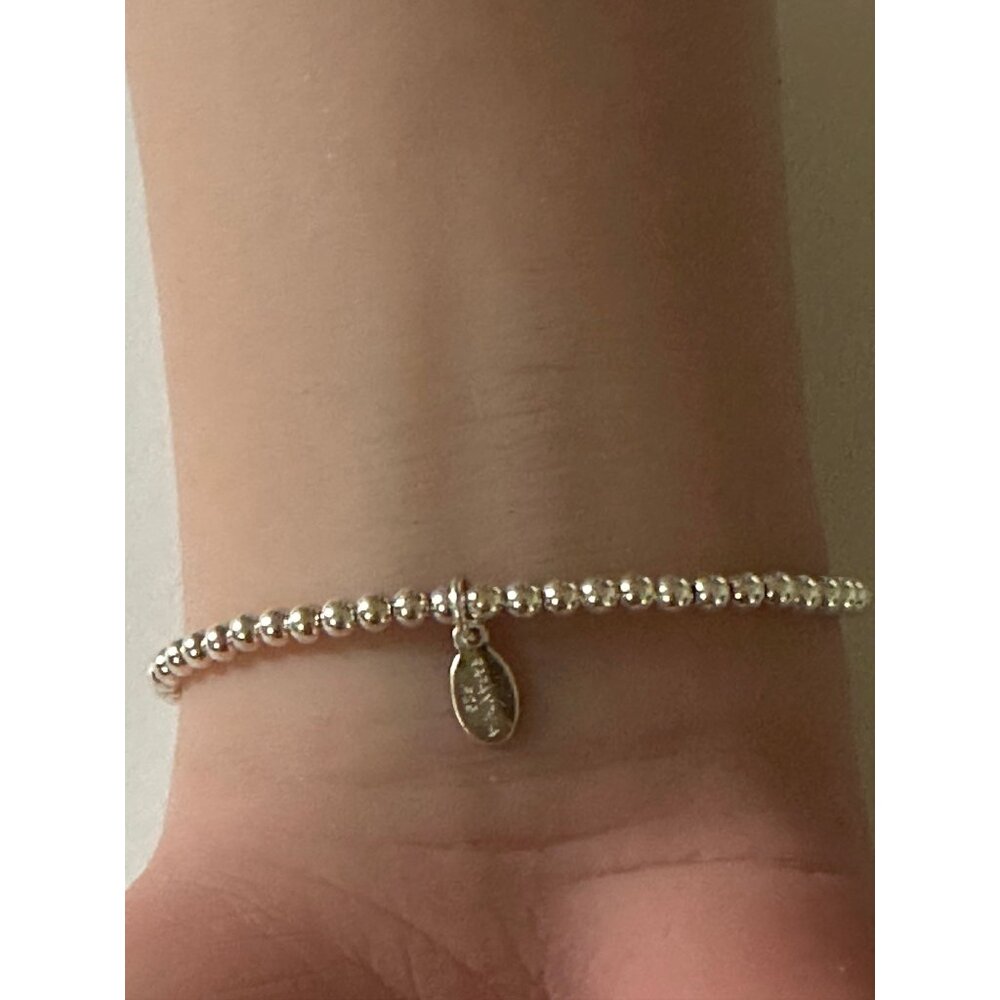 925 Sterling Silver Beaded Stretch Stacking Bracelet Wing Charm Minimalist S7" - Picture 6 of 6